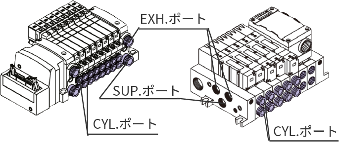 タイロッドタイプマニホールドをタイロッドおよび接合金具により連結。マニホールドのねじれに強い。