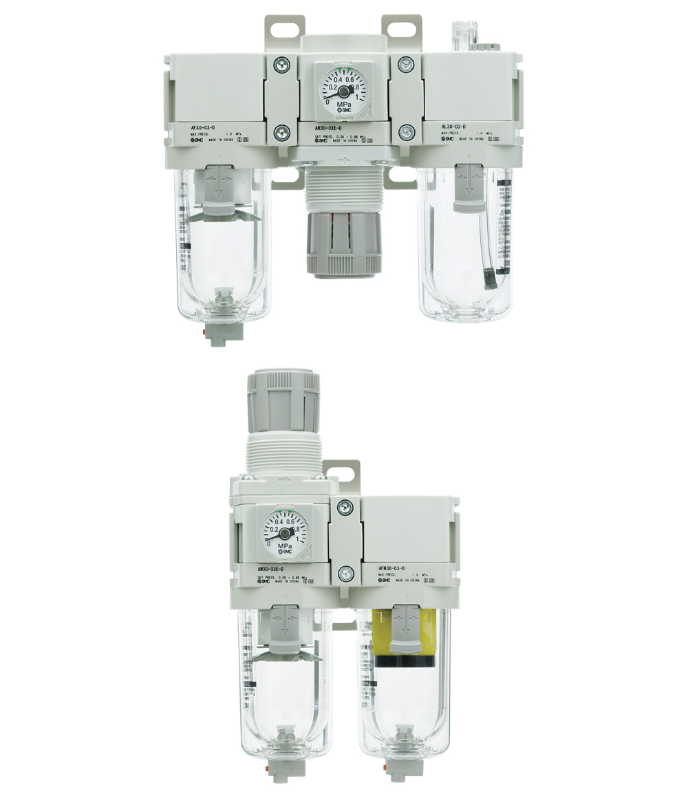 AC4003GSNA モジュラタイプエアコンビネーション ろ過精度：5μm 設定圧力：0．05～0．85MPa 接続口径：Rc3／8-