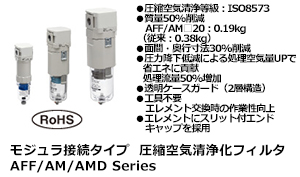 モジュラ接続タイプ圧縮空気浄化フィルタ AFF/AM/AMD Series